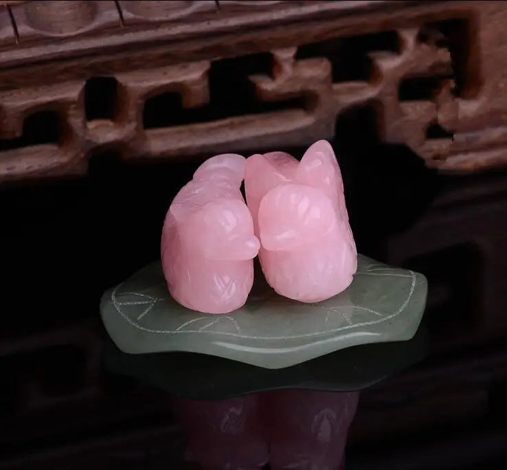 Sophia's Rose Quartz Mandarin Duck Figurine Set