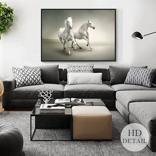 Rory Running Horse Canvas Painting: Black And White Animal