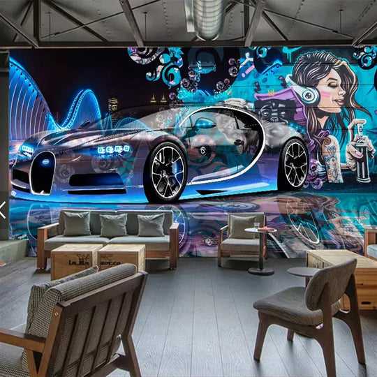 Sophia's Custom Street Graffiti Sports Car Mural Wallpaper