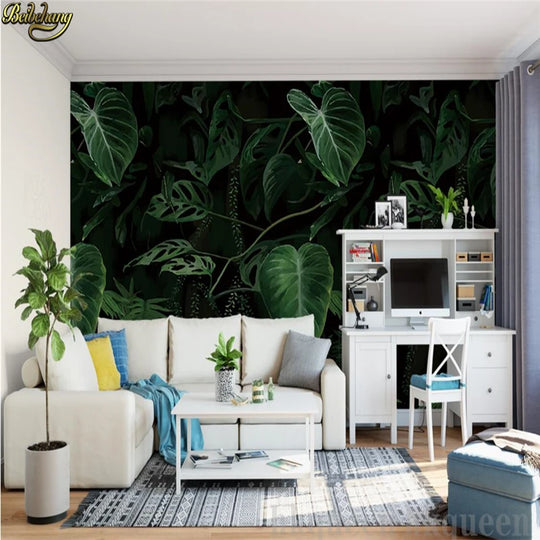 Emily's Custom Photo Wallpaper Tropical Plant Green Leaf Oil Painting