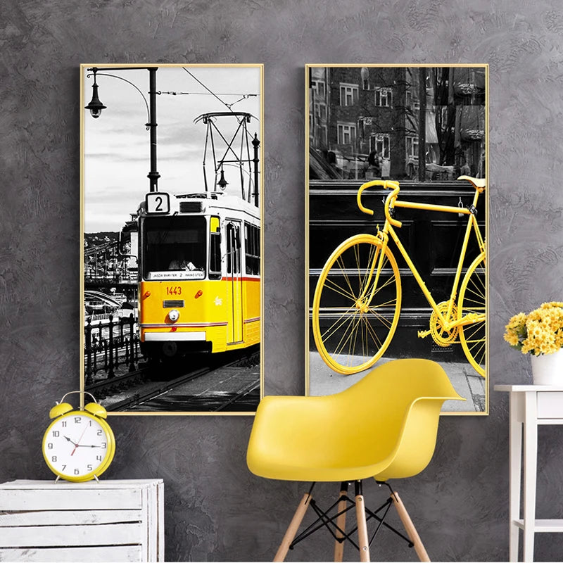 Elianna Modern Style Canvas Painting: New York Taxi Bike Bus Street Art