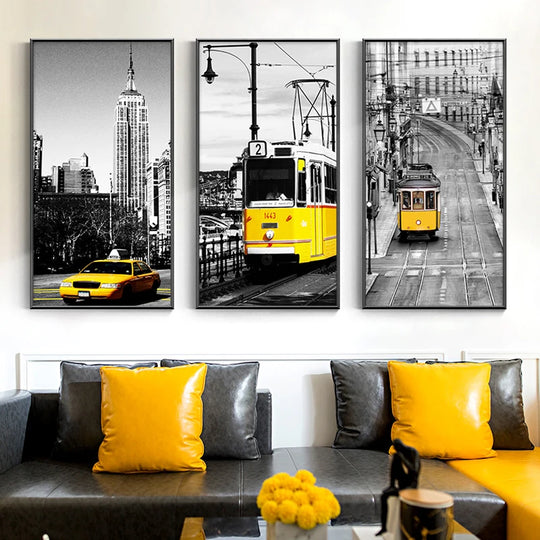 Elianna Modern Style Canvas Painting: New York Taxi Bike Bus Street Art