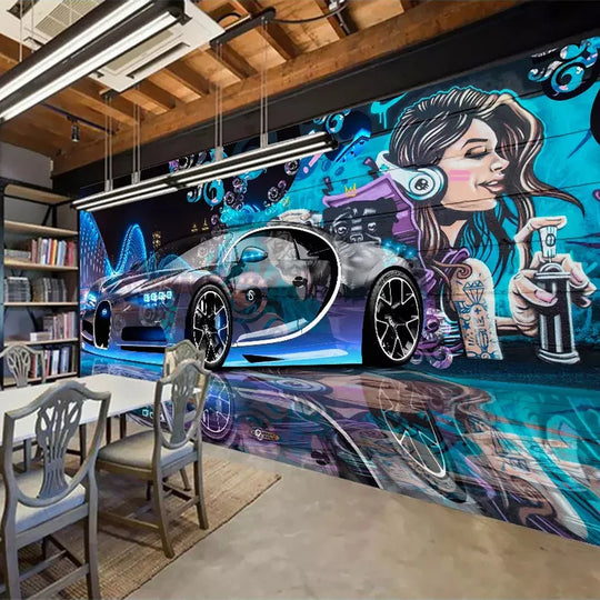 Sophia's Custom Street Graffiti Sports Car Mural Wallpaper