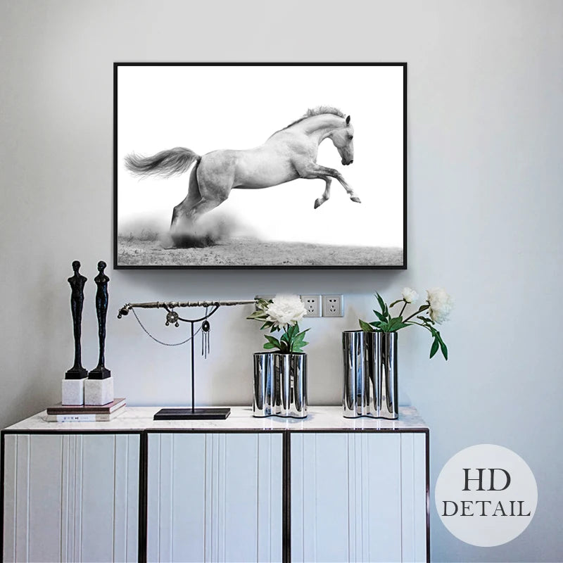 Rory Running Horse Canvas Painting: Black And White Animal