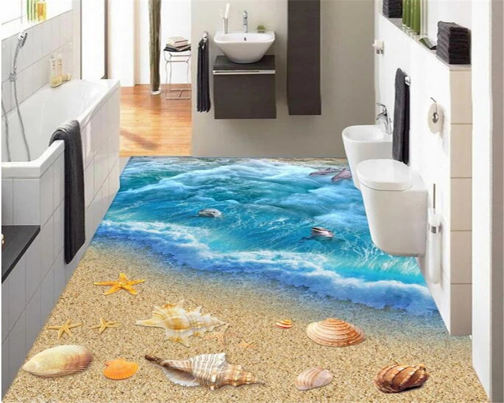 Aliza 3D Ocean World Blue Sea Dolphin Starfish Floor Patch Crossing Parquet Salon Chambre Salle de bain 3D Sol Photo