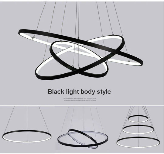 Modern Pendant Lights 4/3/2/1 Circle Rings Acrylic Aluminum Led Lamp For Living Room Dining