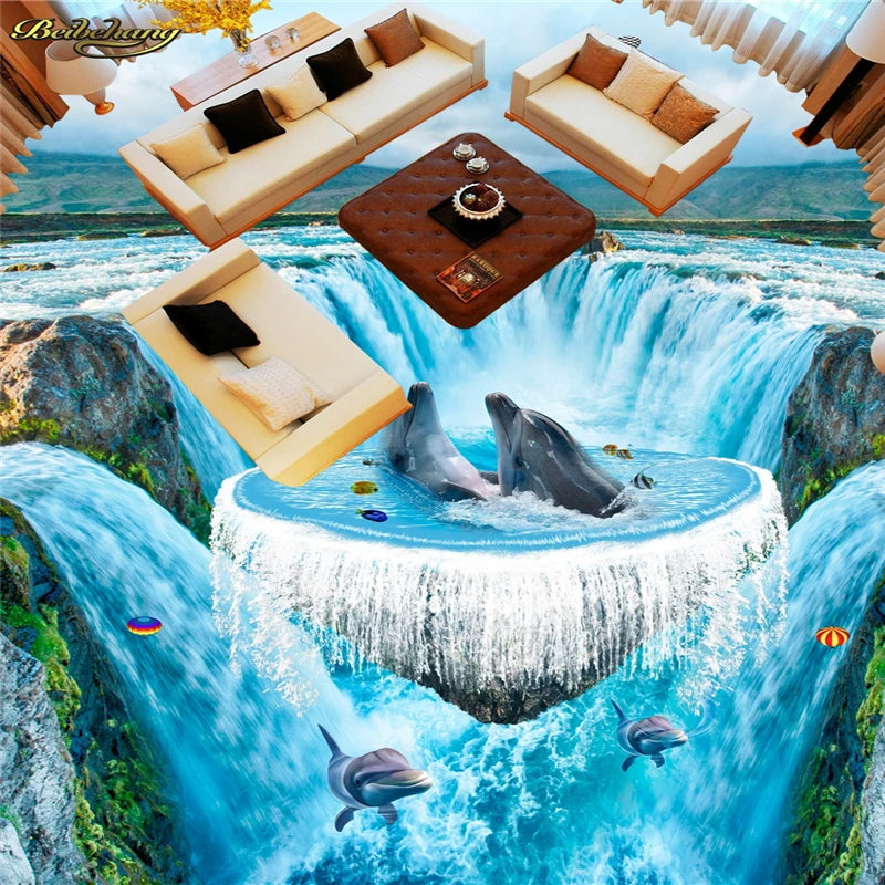 Alisson Custom Photo Wallpaper Floor Painting 3D Waterfall Ocean