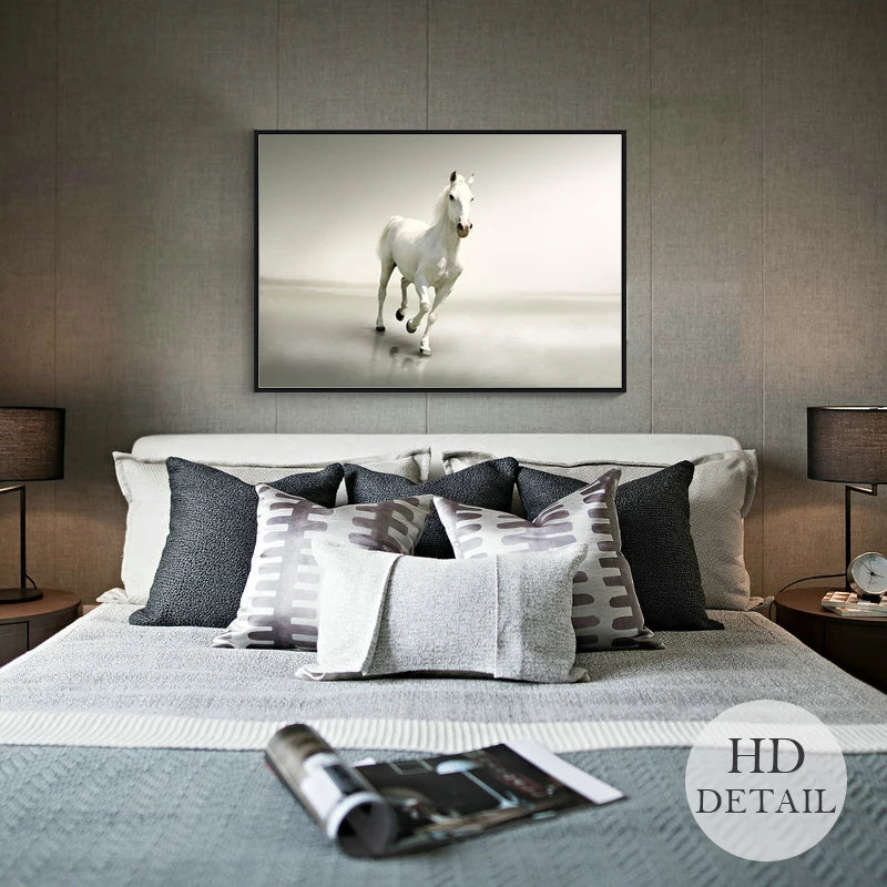 Rory Running Horse Canvas Painting: Black And White Animal