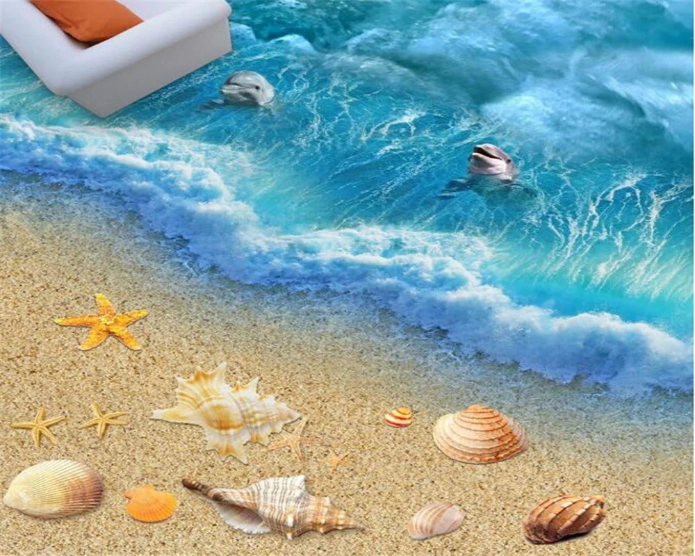 Aliza 3D Ocean World Blue Sea Dolphin Starfish Floor Patch Crossing Parquet Salon Chambre Salle de bain 3D Sol Photo