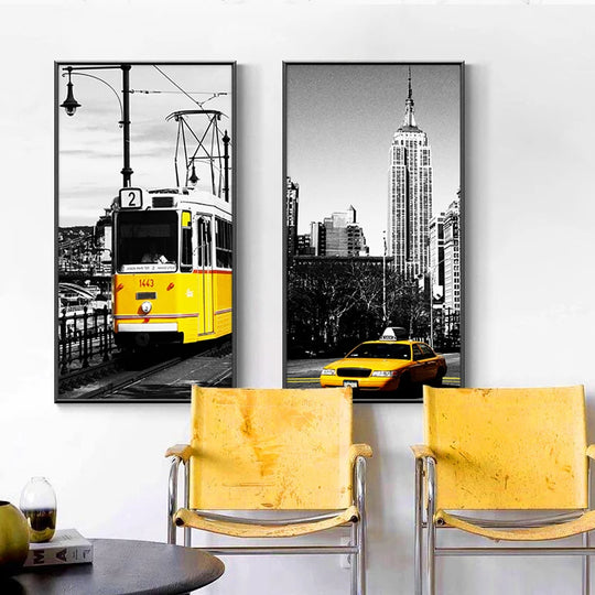 Elianna Modern Style Canvas Painting: New York Taxi Bike Bus Street Art