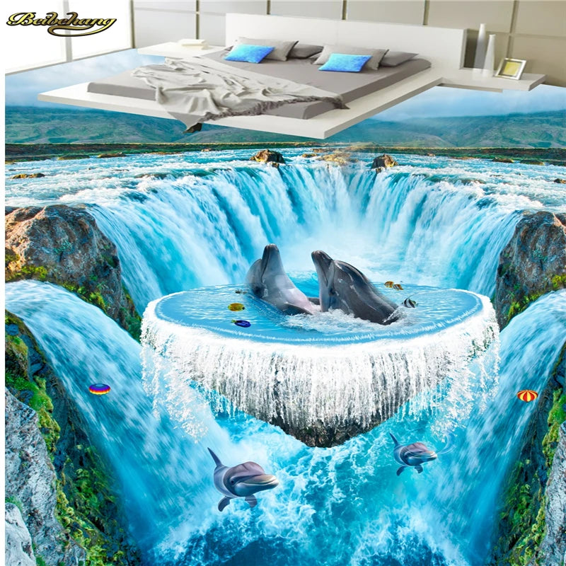 Alisson Custom Photo Wallpaper Floor Painting 3D Waterfall Ocean