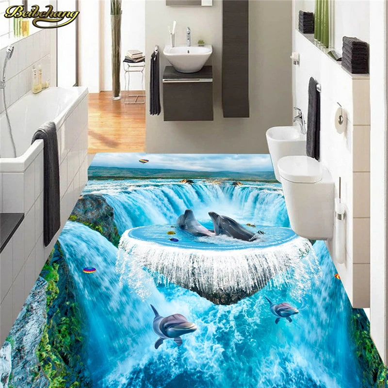 Alisson Custom Photo Wallpaper Floor Painting 3D Waterfall Ocean