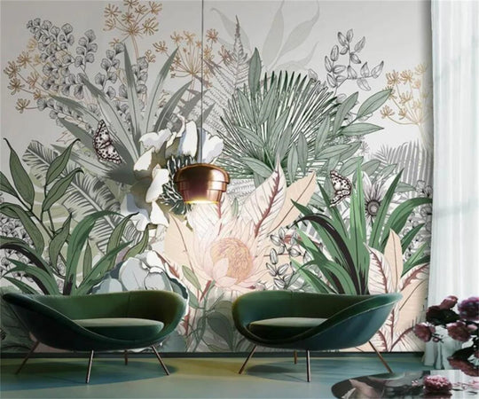 Eleanor's Custom Wallpaper Mural: Nordic Hand-Painted Tropical Plants