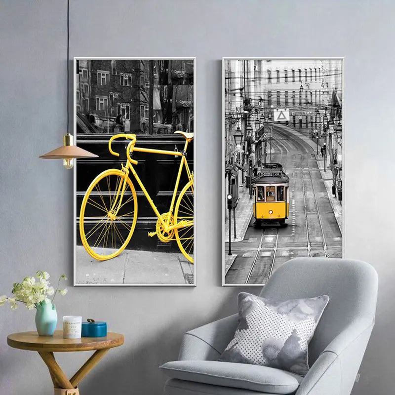 Elianna Modern Style Canvas Painting: New York Taxi Bike Bus Street Art