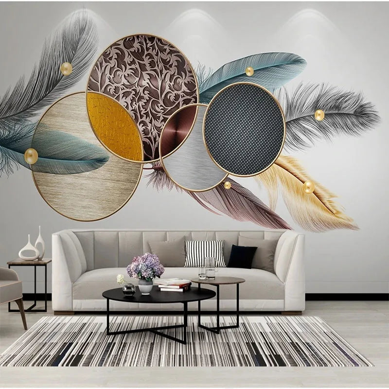 Brooke Custom Self-Adhesive Waterproof Mural Wallpaper 3D Geometric Feather TV Background Wall Papel De Parede Stickers Tapety Fresco