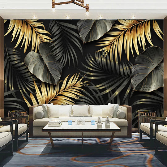 Sofia's Custom Mural Wallpaper: Nordic Hand-Painted Tropical Plant Leaf Lines