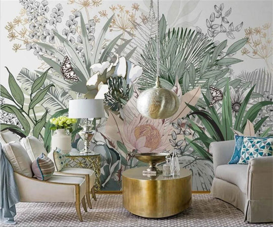 Eleanor's Custom Wallpaper Mural: Nordic Hand-Painted Tropical Plants