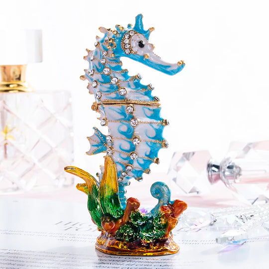 Alma H&D Trinket Box Crystal Bejeweled Enamelled Seahorse Jewelry Ring Holder