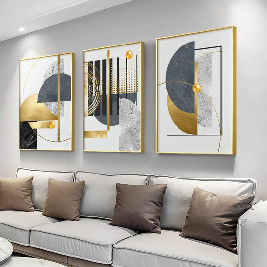 Tessa Modern Golden Abstract Geometric Art Canvas Print