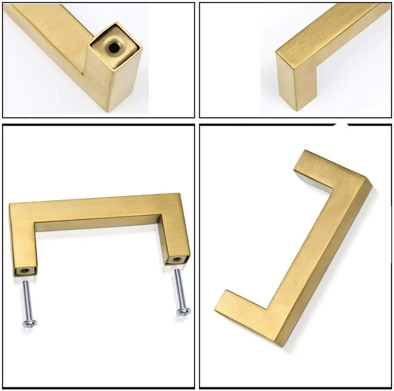 Christina Gold Square Cabinet Handles Brushed Brass Kitchen Hardware Modern Drawer Furniture Door Knobs Cupboard Wardrobe Drawer Pull