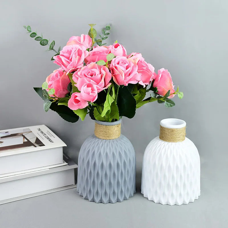 Myra White Imitation Ceramic Flowers Pot Basket: Elegant Plastic Vase for Any Occasion