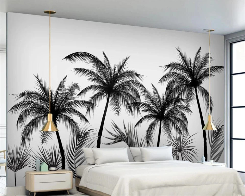 Sophia's Custom Wallpaper Murals: Black and White Tropical Rainforest Coconut Tree