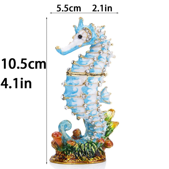 Alma H&D Trinket Box Crystal Bejeweled Enamelled Seahorse Jewelry Ring Holder