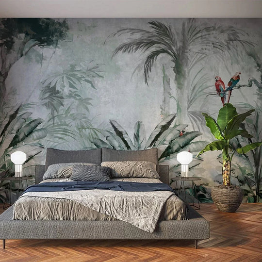 Chloe's Eurooean Style Hand Drawn Tropical Plant Leaves Mural Wallpaper