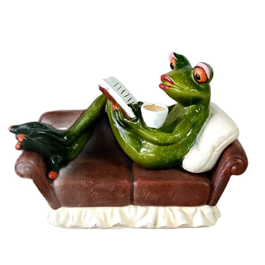 Sophia's Reading Frog Miniature Enameled Resin Frog Drunkard Figurine Household Ornament