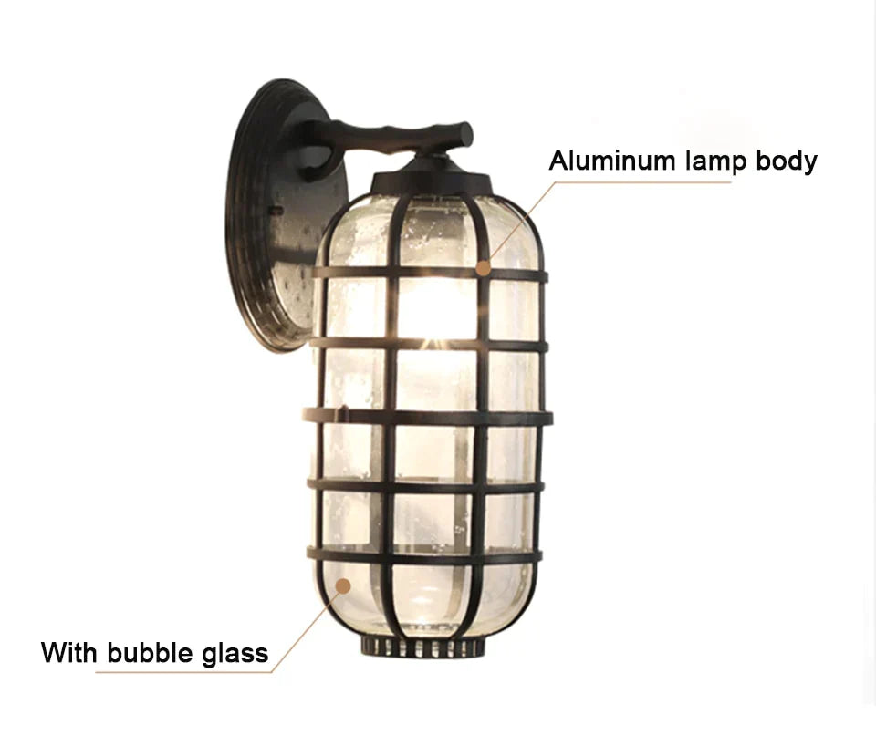 Waterproof Outdoor Wall Lighting E27 Bulb Retro Vintage Black Glass for Garden Porch Sconce Wall Lights 96 220V Sconce Luminaire