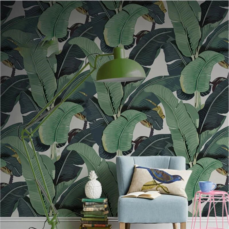 Beibehang Custom Photo Wallpaper Retro Tropical Rainforest Green Banana Leaf Mural Dining Room Living Room Bedroom Art wallpaper