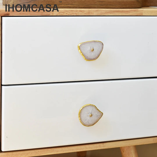 Violeta IHOMCASA Luxurious Brass Crystal Furniture Door Handles Wardrobe Cupboard Cabinet Knob Drawer Pull Natural Agate Stone Nordic