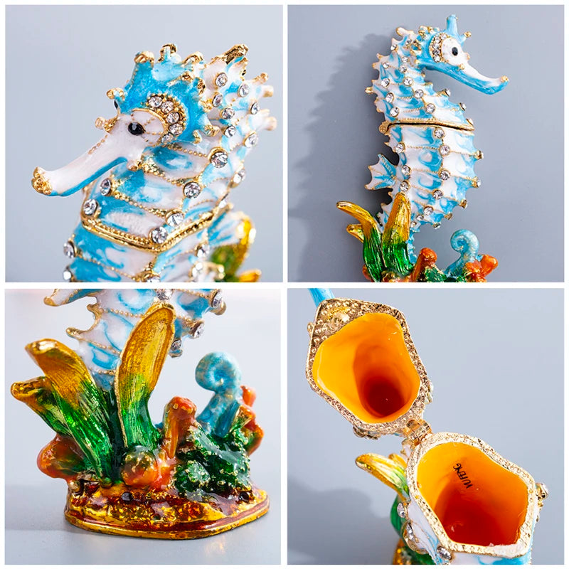 Alma H&D Trinket Box Crystal Bejeweled Enamelled Seahorse Jewelry Ring Holder