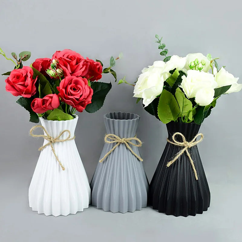 Myra White Imitation Ceramic Flowers Pot Basket: Elegant Plastic Vase for Any Occasion