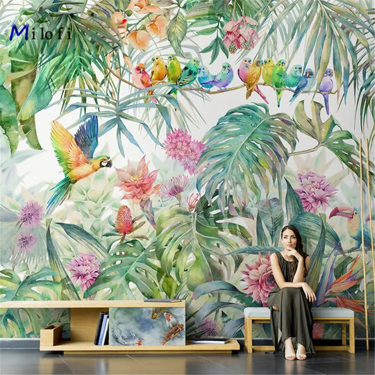 Mia's Milofi Nordic Wallpaper: Tropical Rainforest Flowers and Birds