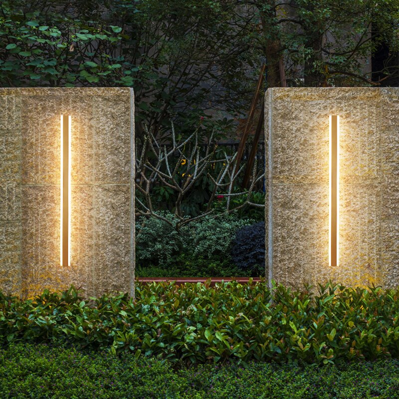 Modern IP65  Waterproof Outdoor Lights Stainless Steel Long LED Wall Lamp Gold Light Garden Porch Sconce Luminaire Exterieur