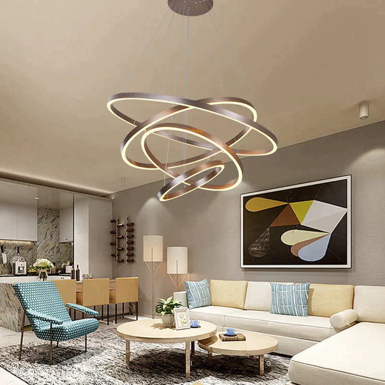 Modern Pendant Lights 4/3/2/1 Circle Rings Acrylic Aluminum Led Lamp For Living Room Dining