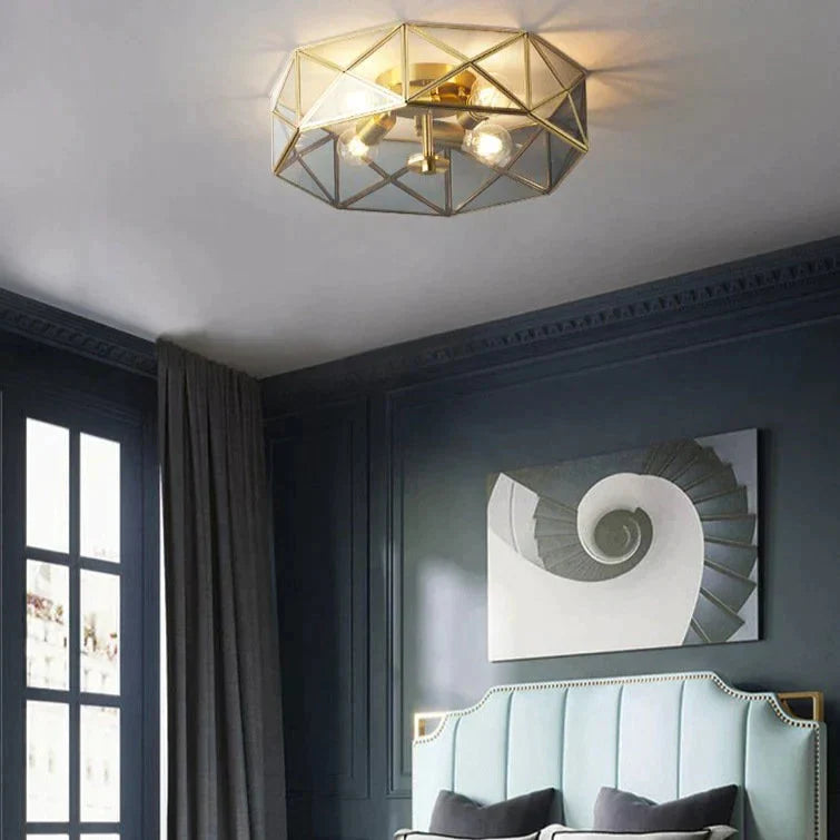 Nordic Simple Room Living Copper Round Ceiling Lamp