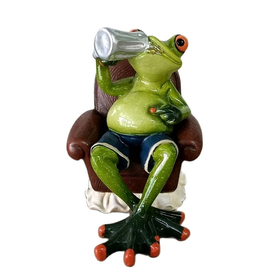 Sophia's Reading Frog Miniature Enameled Resin Frog Drunkard Figurine Household Ornament