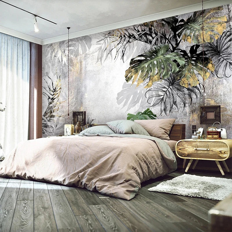 Mia's Custom Modern 3D Tropical Rain Forest Leaves Mural Wallpaper