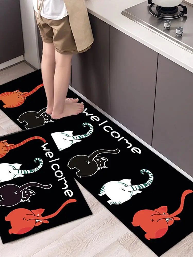 Cute Rabbit Animals Pattern Anti-Slip Polyester Kitchen Carpet Waterproof Easy To Clean Door Mat Outdoor Living Room Floor Mat