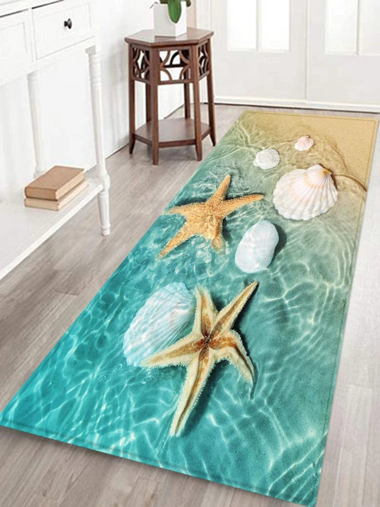 Beach Starfish Scallop Kitchen Floor Mat Living Room Bedroom Decor Carpet Home Hallway Entrance Doormat Balcony Bathroom Mat