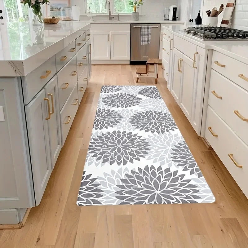 1pc grey print kitchen rug, non-slip machine washable flannel floor mat, suitable for hallway door kitchen