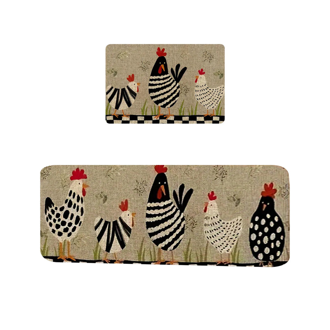 1pc cartoon Rooster kitchen rug, non-slip machine washable flannel floor mat, suitable for hallway door kitchen