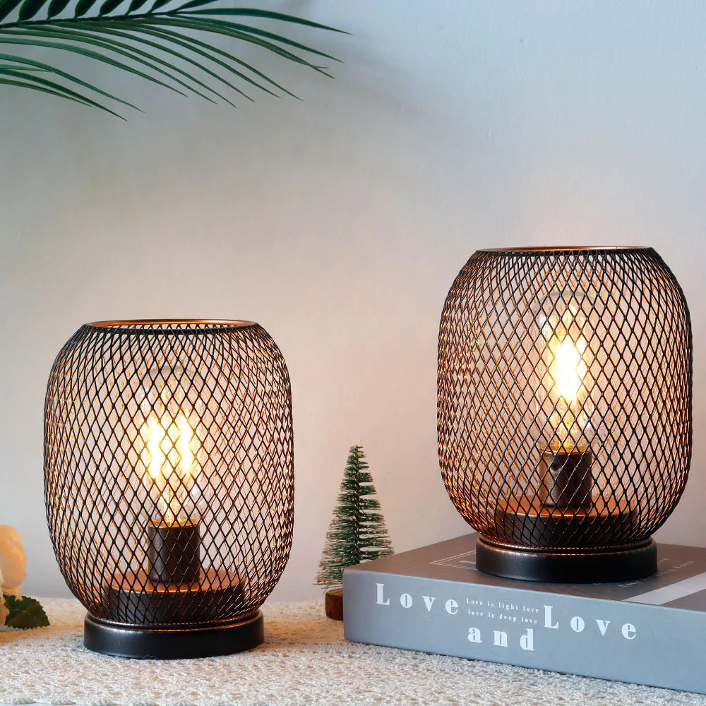 Willa 2Pcs Metal Cage Table Lamp LED Lantern