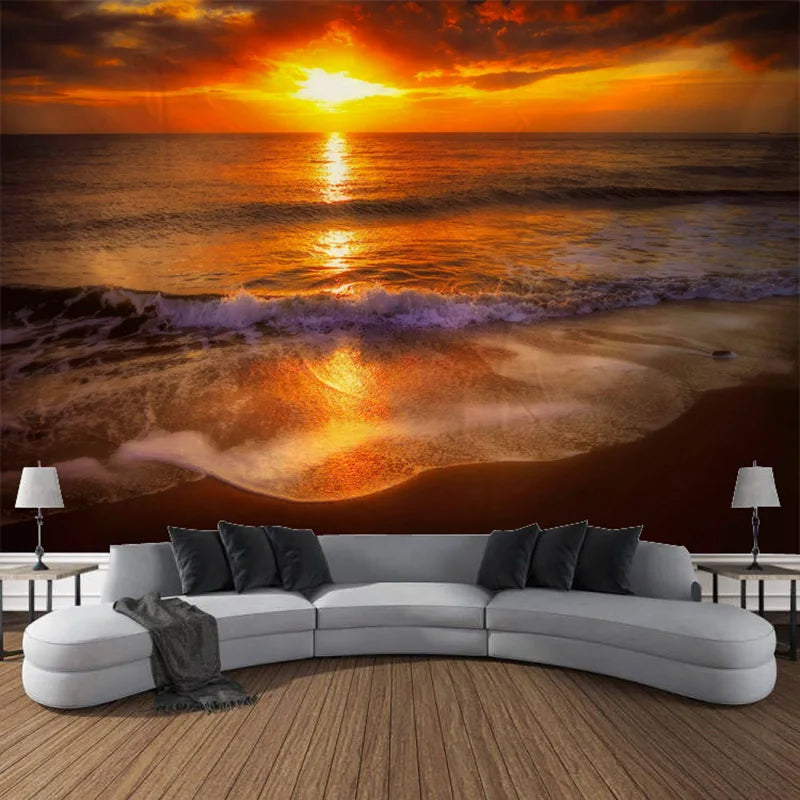 Ella's Beach and Sunset Landscape Tapestry