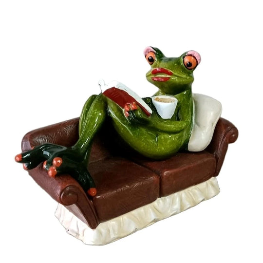 Sophia's Reading Frog Miniature Enameled Resin Frog Drunkard Figurine Household Ornament