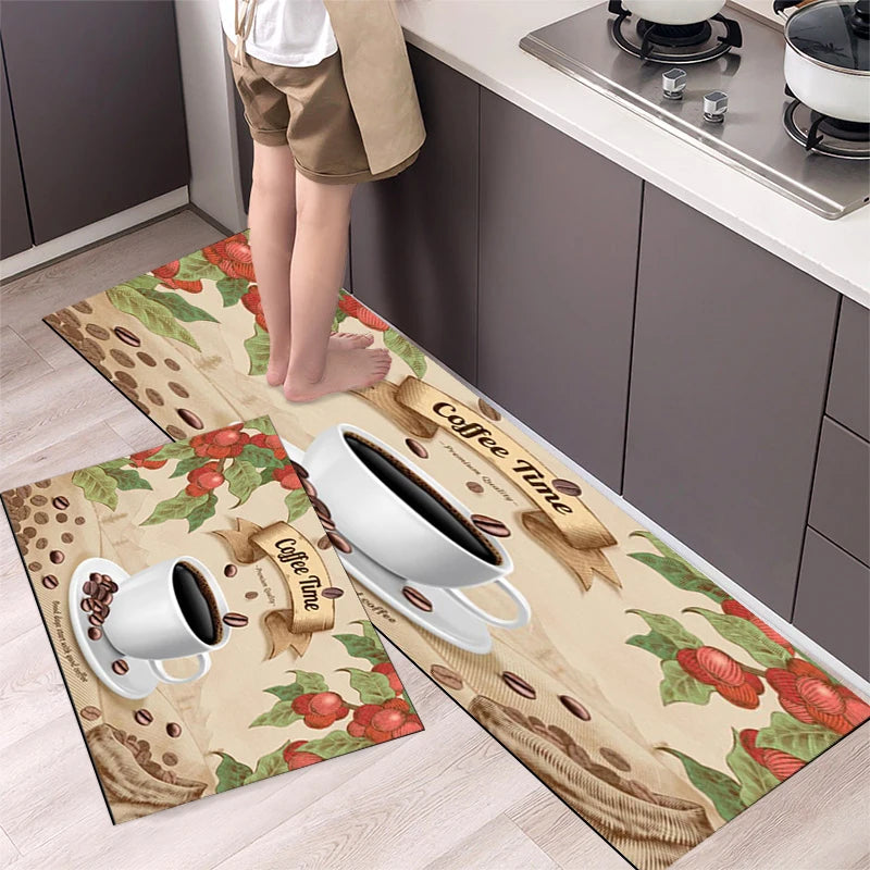 Polyster Waterproof Oilproof Kitchen Mat Printed Antislip Bath Mat Soft Bedroom Floor Mat Living Room Carpet Doormat Kitchen Rug