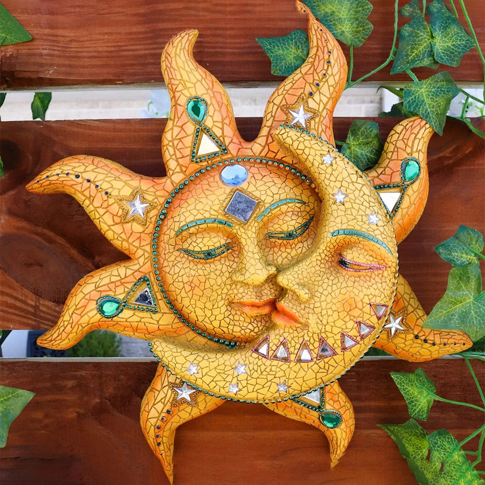 Avery Colorful Metal Celestial Mosaic Sun and Moon Wall Hanging: Enhance Your Space