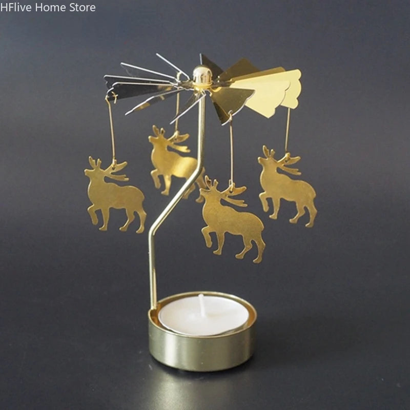 Evelyn's Metal Rotating Spinner Carousel Candle Tea Light Holder